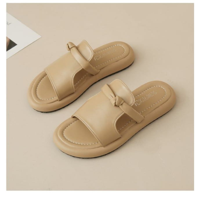 Platform Plain Knot Faux Leather Slide Sandals - Shoes