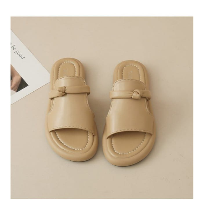 Platform Plain Knot Faux Leather Slide Sandals - Shoes