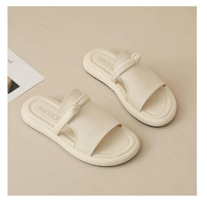 Platform Plain Knot Faux Leather Slide Sandals - Shoes