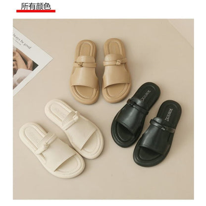 Platform Plain Knot Faux Leather Slide Sandals - Shoes