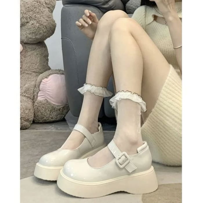 Platform Plain Mary Jane Shoes - Off-White / 35