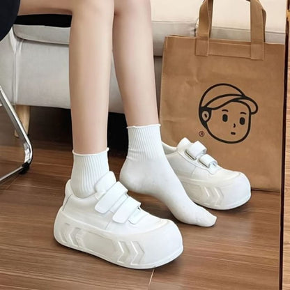 Platform Plain Panel Faux Leather Sneakers - White / 35