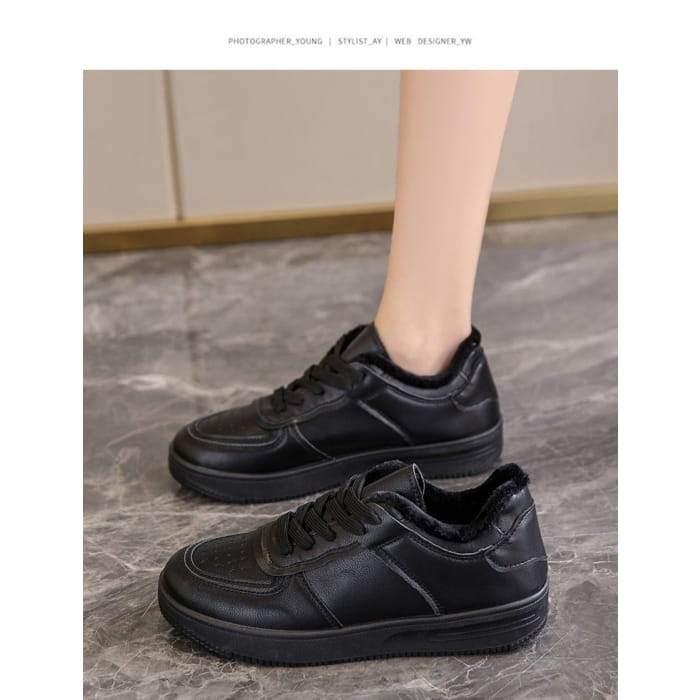 Platform Plain Panel Fleece-Lined Sneakers