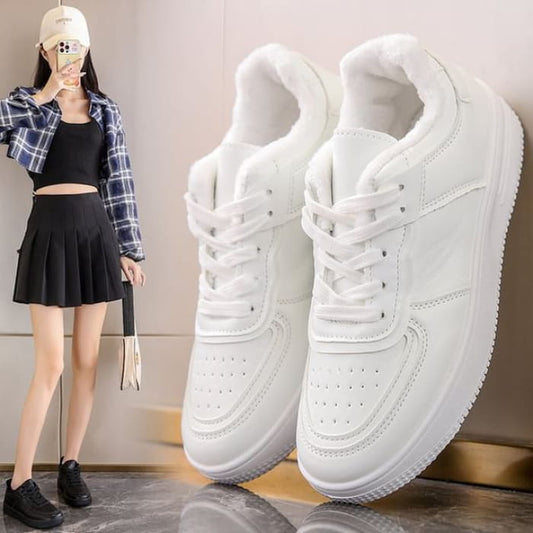 Platform Plain Panel Fleece-Lined Sneakers