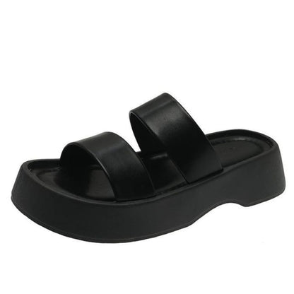 Platform Plain Slide Sandals - Black / 35