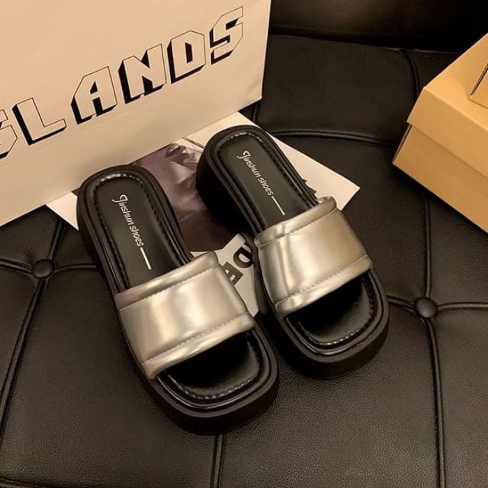 Platform Slide Sandals - Silver / 35