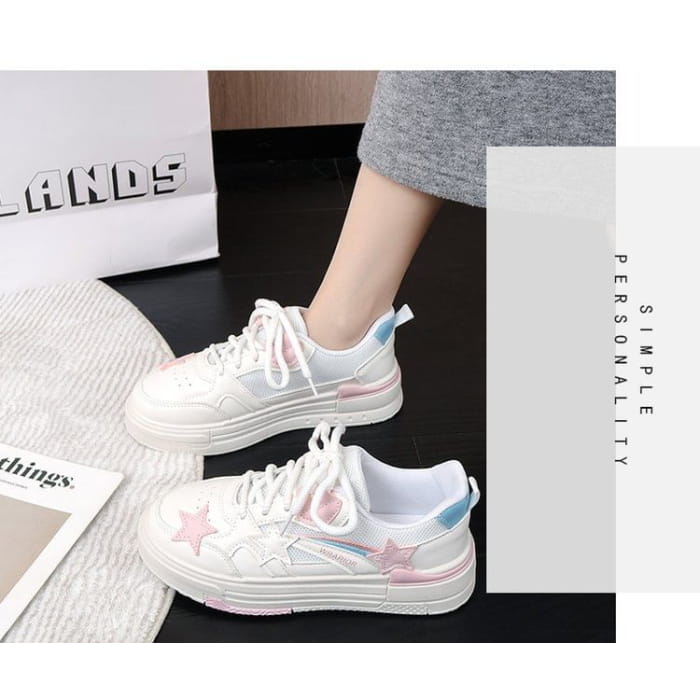 Platform Star Applique Panel Mesh Sneakers