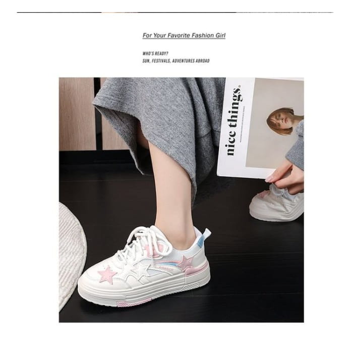 Platform Star Applique Panel Mesh Sneakers