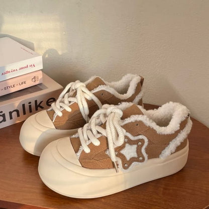 Platform Star Lace Up Sneakers - Chestnut / 35