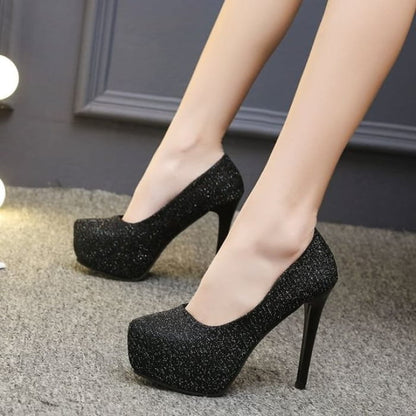 Platform Stiletto Heel Pumps - Black / 34