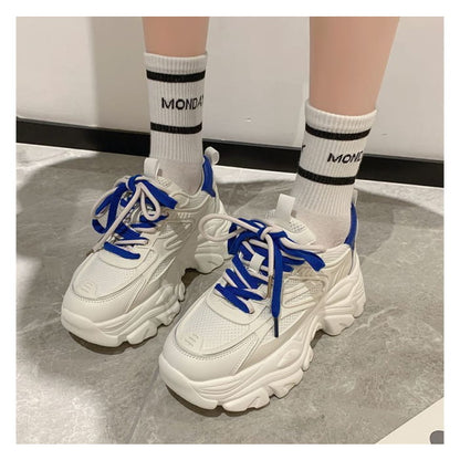 Platform Two Tone Panel Mesh Sneakers