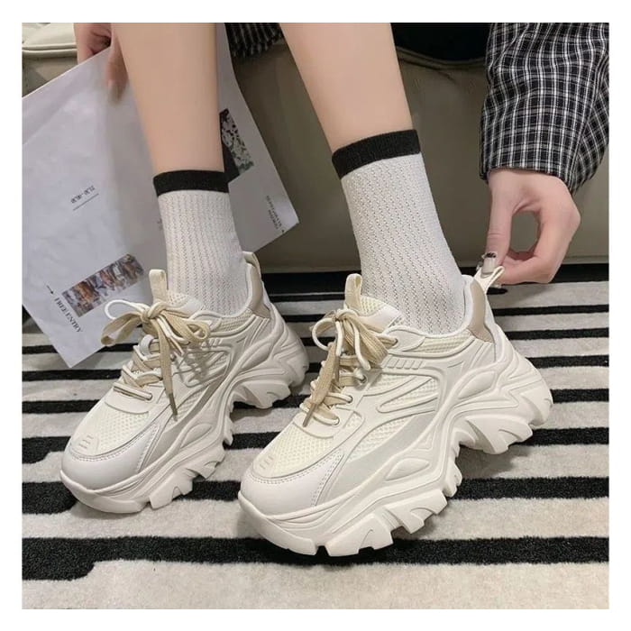 Platform Two Tone Panel Mesh Sneakers