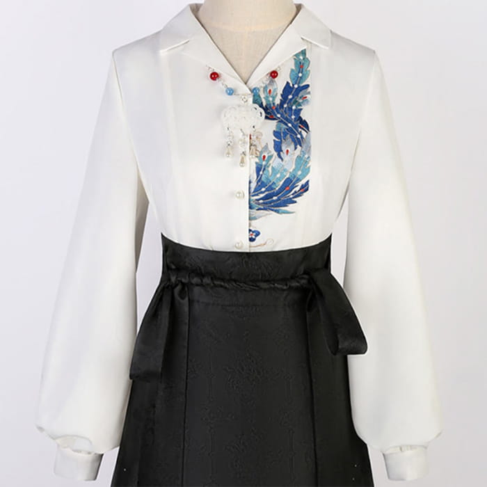 Plumage Embroidery Shirt Flower Tapestry Skirt - S