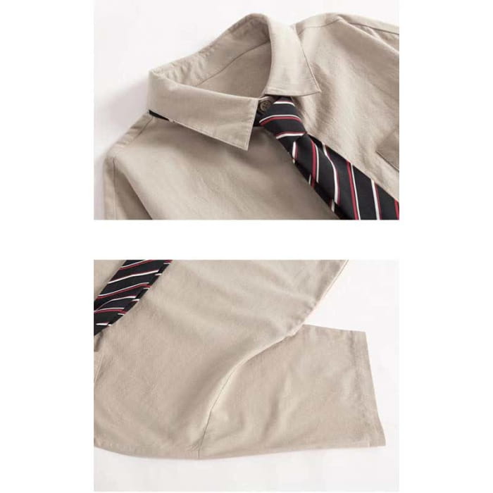 Pocket Lapel Tie T-Shirt Irregular Lace Up Slip Dress Set