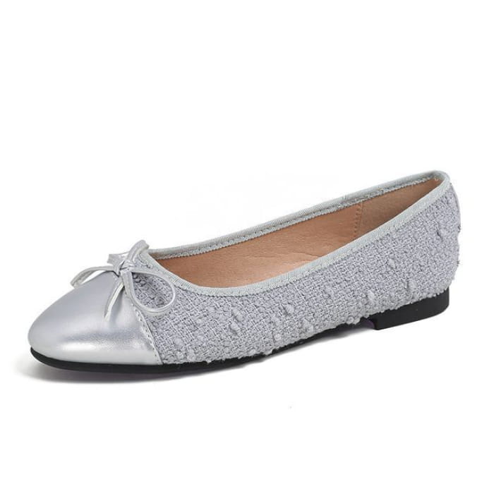 Pointed Cap Toe Bow Flats - Gray / 33