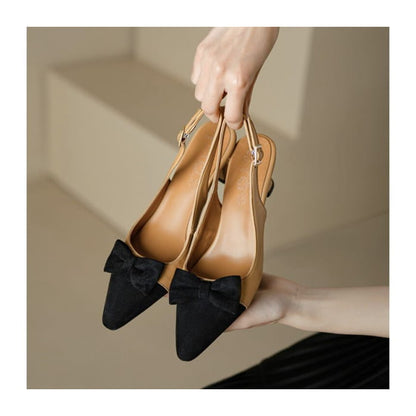 Pointed Cap Toe Slingback Kitten Heel Sandals