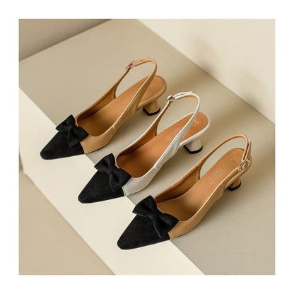 Pointed Cap Toe Slingback Kitten Heel Sandals