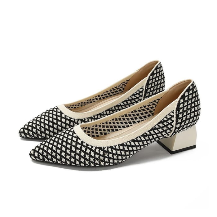 Pointed Patterned Chunky Heel Pumps