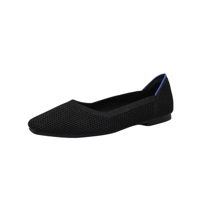 Pointed Plain Flats - Black / 34