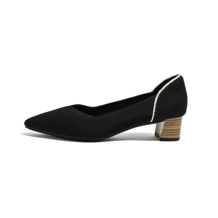 Pointed Ribbed Flats - Black / 34