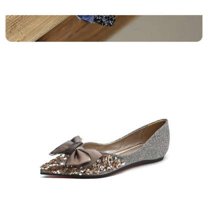 Pointed Sequin Bow Flats