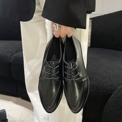 Pointed Toe Chunky Heel Derby Shoes - shoes