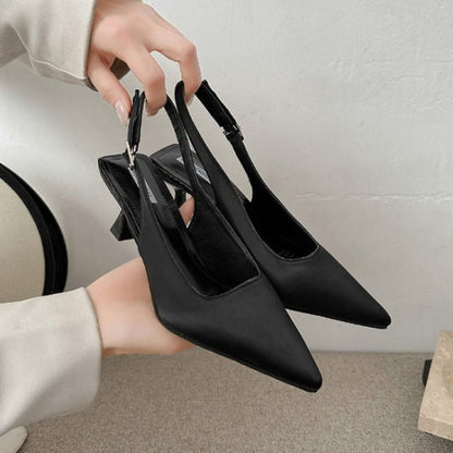 Pointed Toe Kitten Heel Slingback Sandals