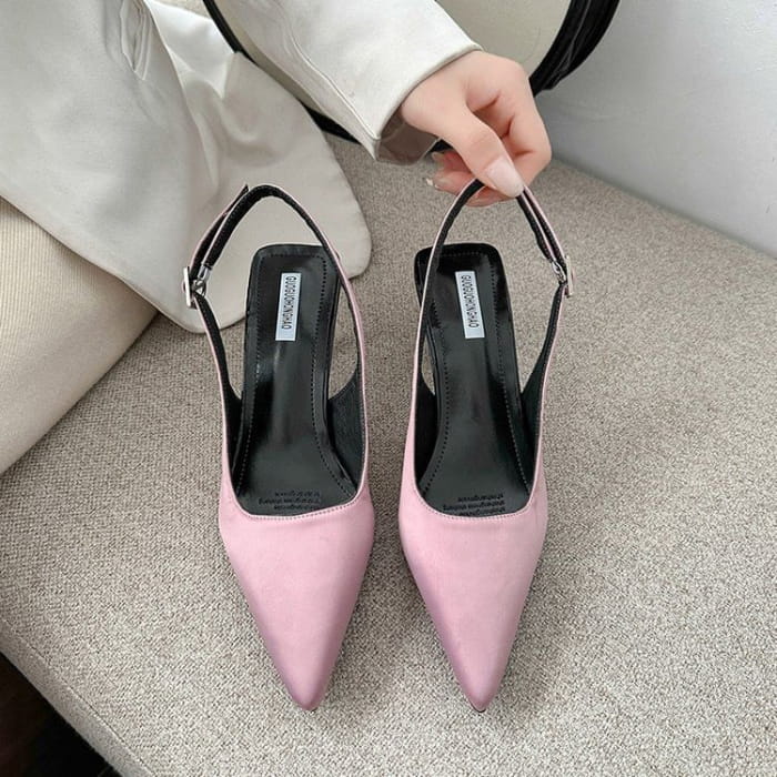 Pointed Toe Kitten Heel Slingback Sandals