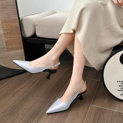 Pointed Toe Kitten Heel Slingback Sandals