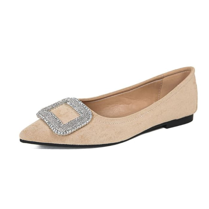 Pointed Toe Rhinestone Accent Flats - Almond / 35