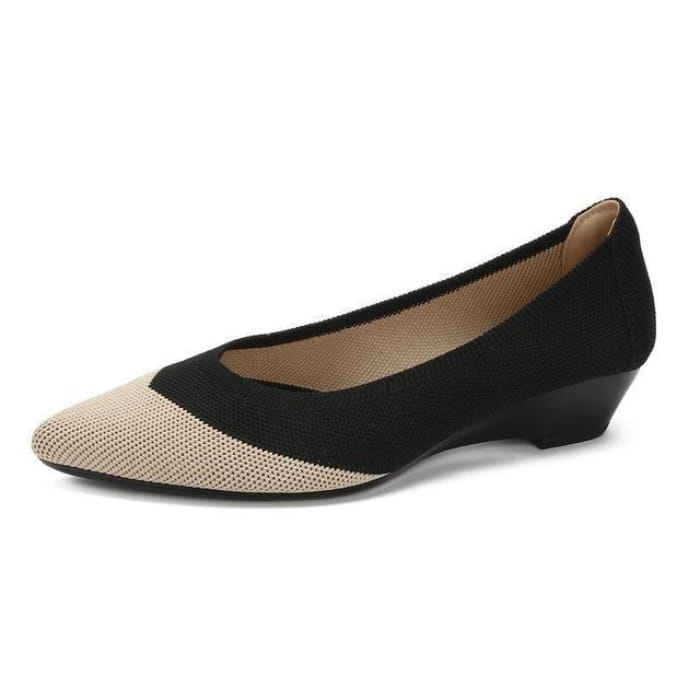 Pointed Wedge Pumps - Almond & Black / 34