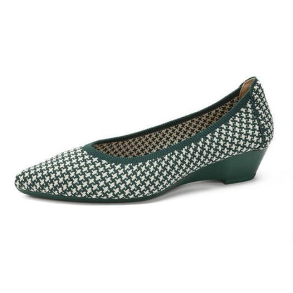 Pointed Wedge Pumps - Plaid - Green / 34