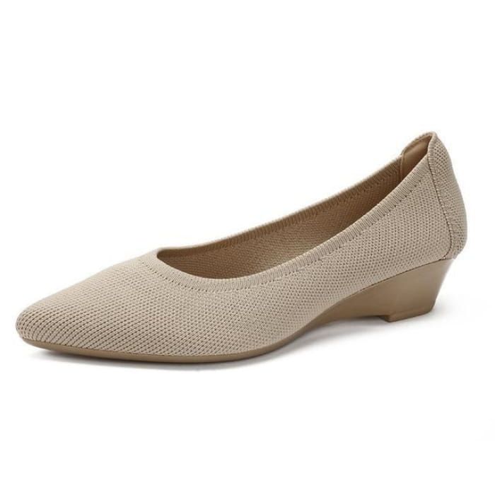 Pointed Wedge Pumps - Plain - Almond / 34