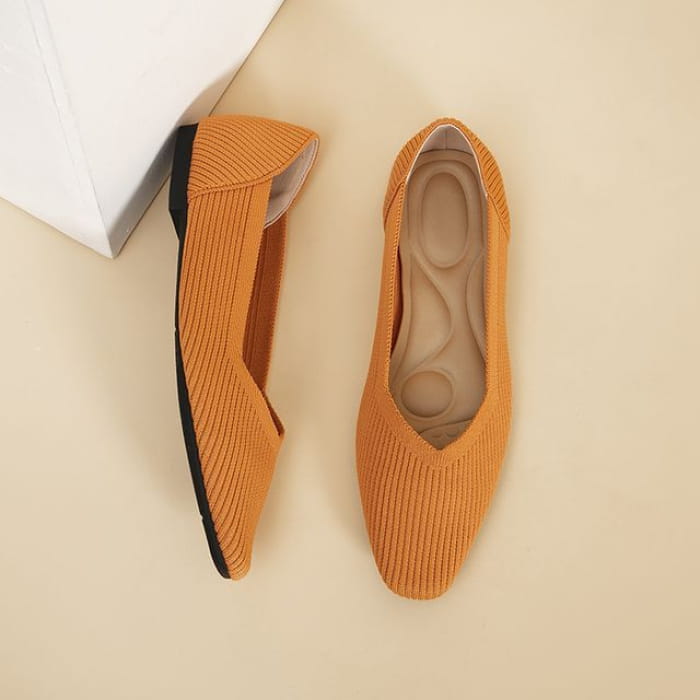 Pointy Knit Flats - Orange / 34