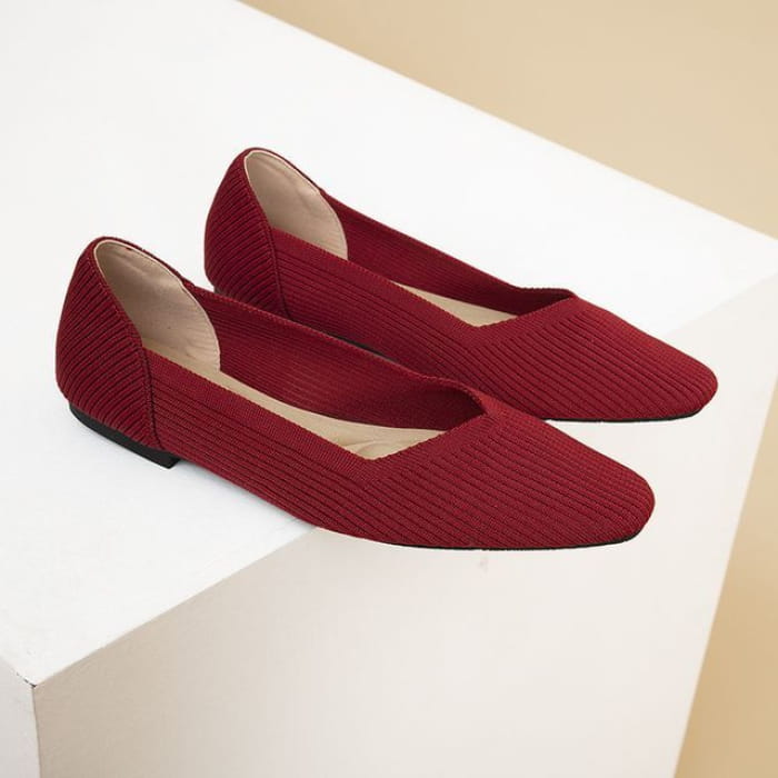 Pointy Knit Flats - Red / 34