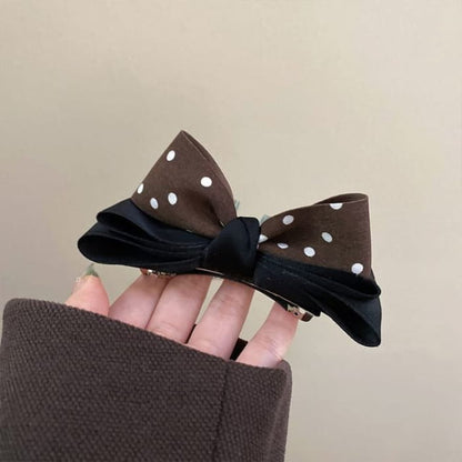 Polka Dot Bow Barrette - Coffee / One Size - Hair