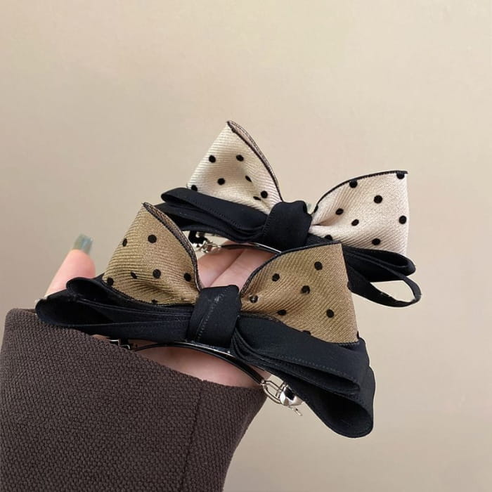 Polka Dot Bow Barrette - Hair Accessories