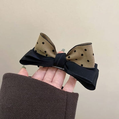 Polka Dot Bow Barrette - Khaki / One Size - Hair Accessories