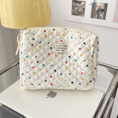 Polka Dot Fabric Makeup Bag / Clutch