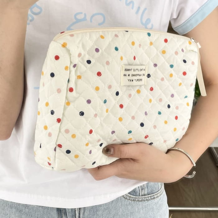 Polka Dot Fabric Makeup Bag / Clutch