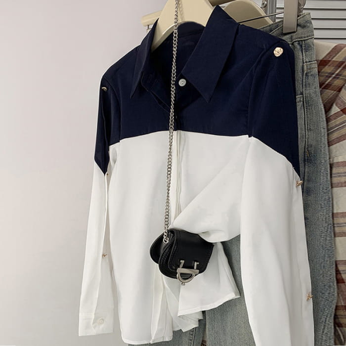 Polo Collar Long Sleeve Fashion Shirt - White / M