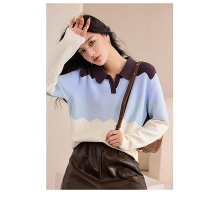 Polo Neck Color Block Sweater