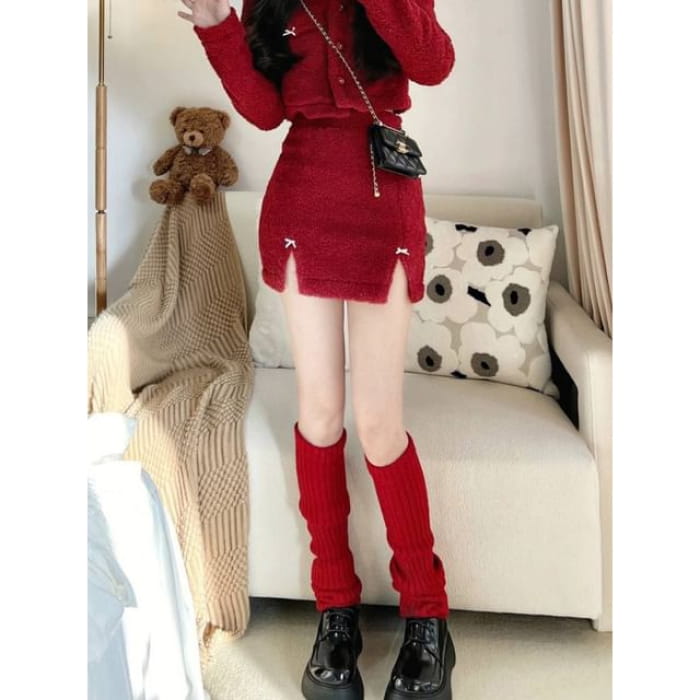 Pom Leg Warmer - Long - Red / One Size