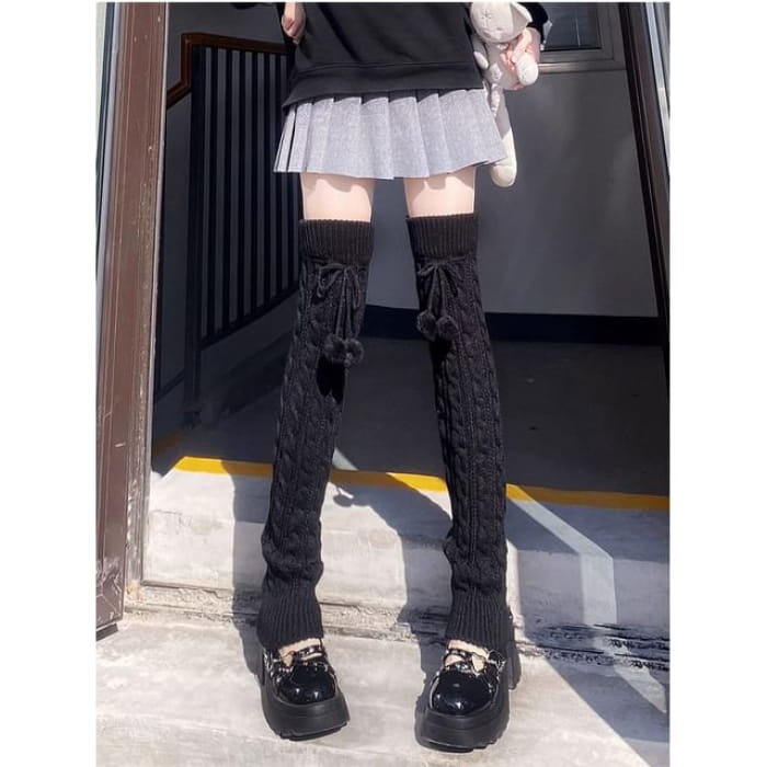 Pom Leg Warmer - With - Black / One Size