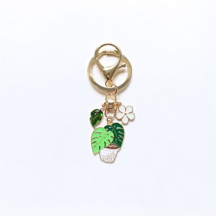 Potted Plants Bag Charm / Key Ring - Monstera - White