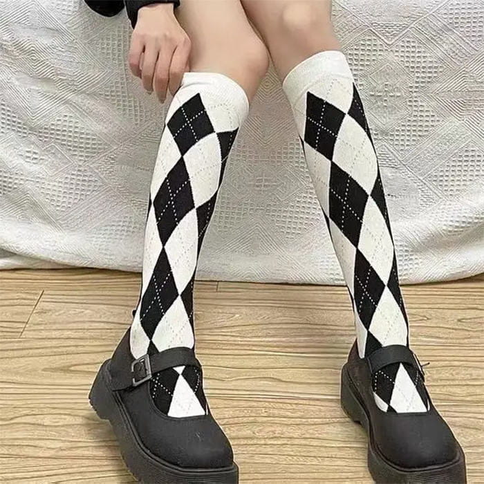 Preppy Argyle High Socks