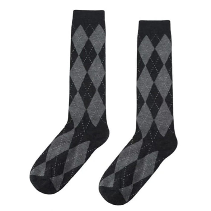 Preppy Argyle High Socks - Grey/black