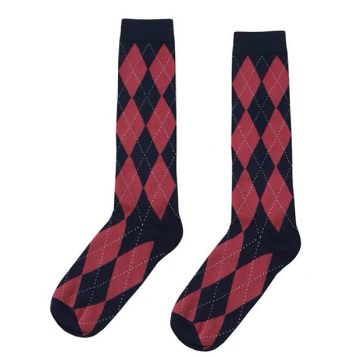 Preppy Argyle High Socks - Pink/blue