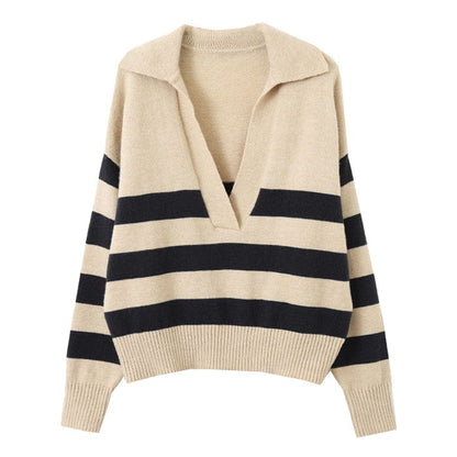 Preppy Collar Striped Pullover - S / Blue/white - Sweater