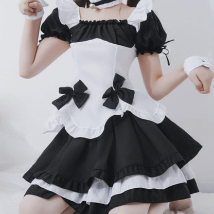 Princess Maid Bow Tie Costume Top Skirt Set - Black / S